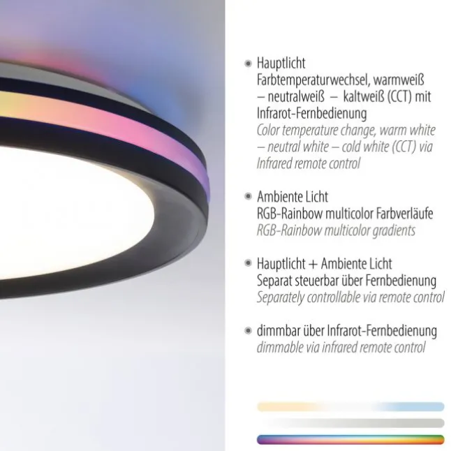 LED Deckenleuchte rund Multicolor schwarz dimmbar Fernbedienung RGB+CCT