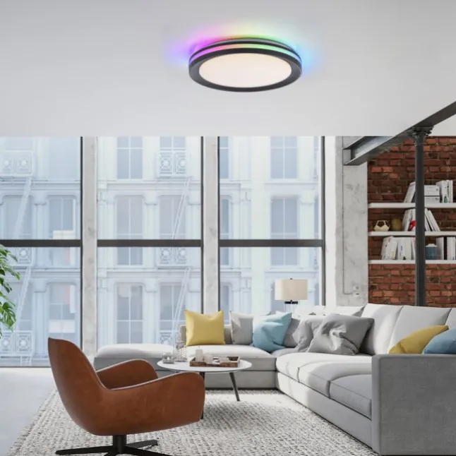 LED Deckenleuchte rund Multicolor schwarz dimmbar Fernbedienung RGB+CCT