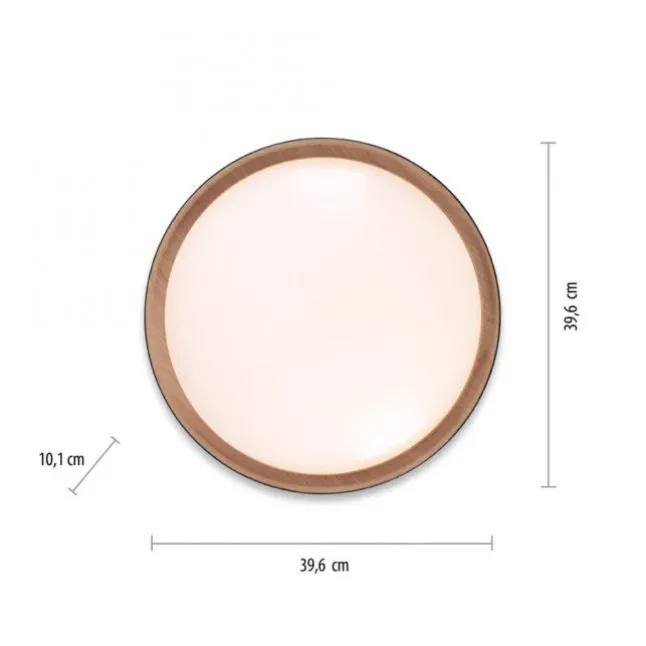 LED Deckenleuchte, rund, schwarz, dimmbar, Holzoptik, warmweiß, Deckenlampe