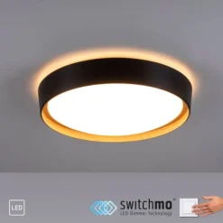LED Deckenleuchte, rund, schwarz, dimmbar, Holzoptik, warmweiß, Deckenlampe