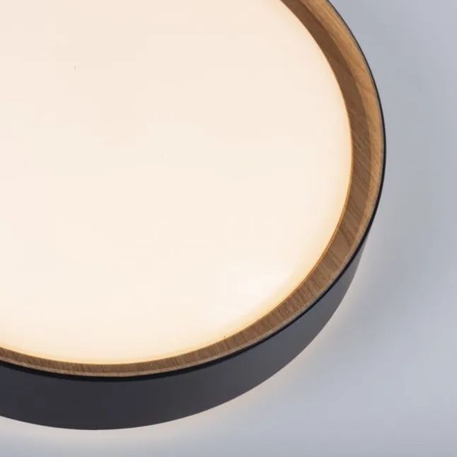 LED Deckenleuchte, rund, schwarz, dimmbar, Holzoptik, warmweiß, Deckenlampe