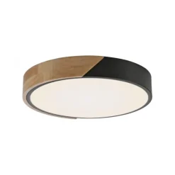 LED Deckenleuchte rund schwarz mit Holzdekor zeitloses Design