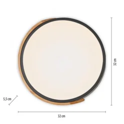 LED Deckenleuchte rund schwarz mit Holzdekor zeitloses Design