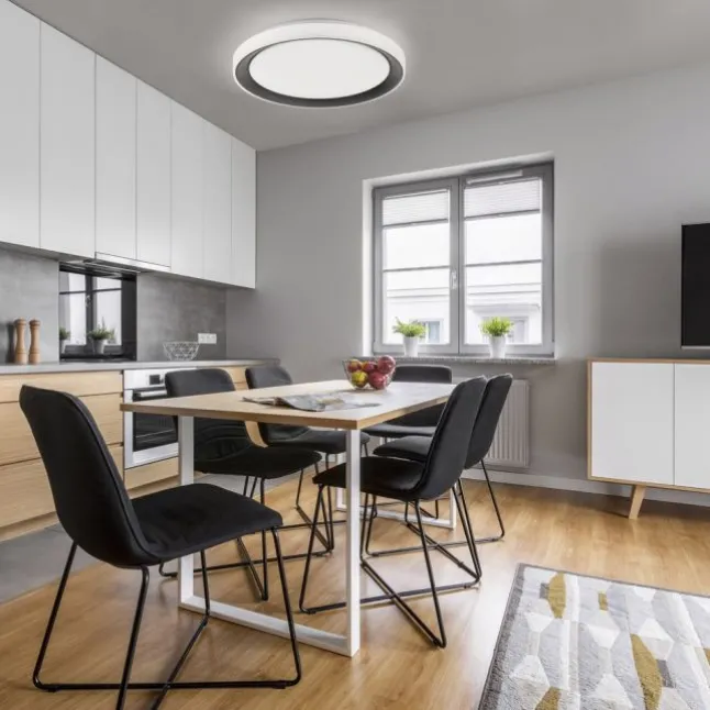 LED Deckenleuchte, rund, schwarz, Smart Home, Farbwechselmodus, dimmbar