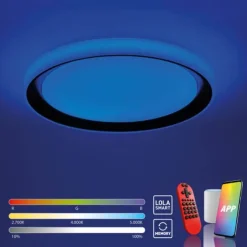 LED Deckenleuchte, rund, schwarz, Smart Home, Farbwechselmodus, dimmbar