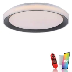 LED Deckenleuchte, rund, schwarz, Smart Home, Farbwechselmodus, dimmbar