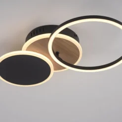 LED Deckenleuchte rund schwarz mit Holzdekor schwenkbar modern