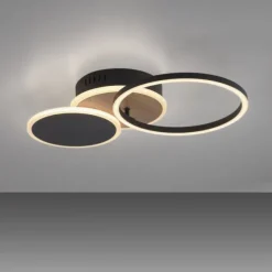 LED Deckenleuchte rund schwarz mit Holzdekor schwenkbar modern