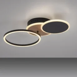 LED Deckenleuchte rund schwarz mit Holzdekor schwenkbar modern
