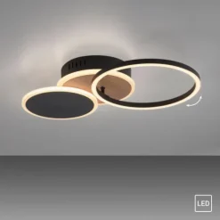 LED Deckenleuchte rund schwarz mit Holzdekor schwenkbar modern