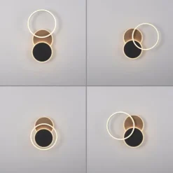 LED Deckenleuchte rund schwarz mit Holzdekor schwenkbar modern