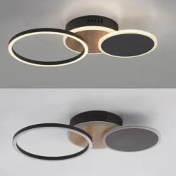LED Deckenleuchte rund schwarz mit Holzdekor schwenkbar modern