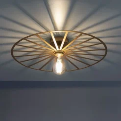 LED Deckenleuchte, rund, Speichenradoptik, rustikal, messing matt, Deckenlampe