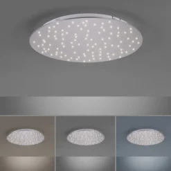 LED Deckenleuchte, rund, stahlfarben, CCT, dimmbar, Ø 48cm, Fernbedienung