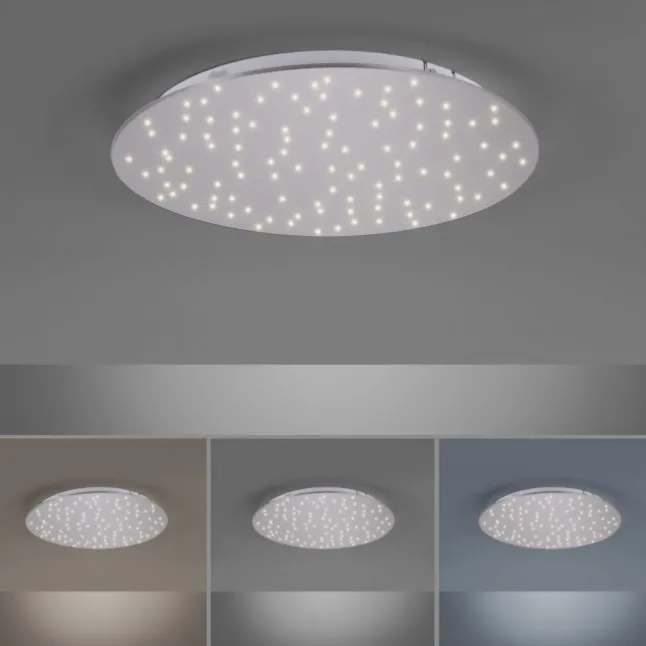 LED Deckenleuchte, rund, stahlfarben, CCT, dimmbar, Ø 48cm, Fernbedienung