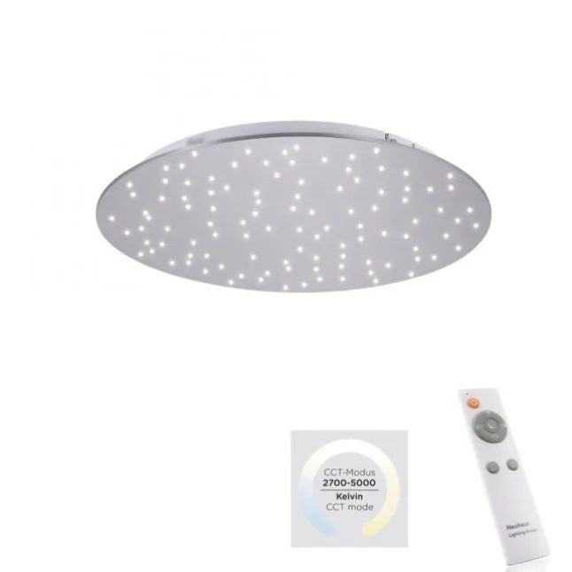 LED Deckenleuchte, rund, stahlfarben, CCT, dimmbar, Ø 48cm, Fernbedienung