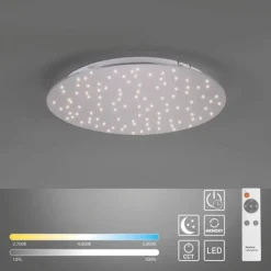 LED Deckenleuchte, rund, stahlfarben, CCT, dimmbar, Ø 48cm, Fernbedienung