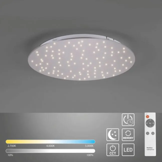 LED Deckenleuchte, rund, stahlfarben, CCT, dimmbar, Ø 48cm, Fernbedienung