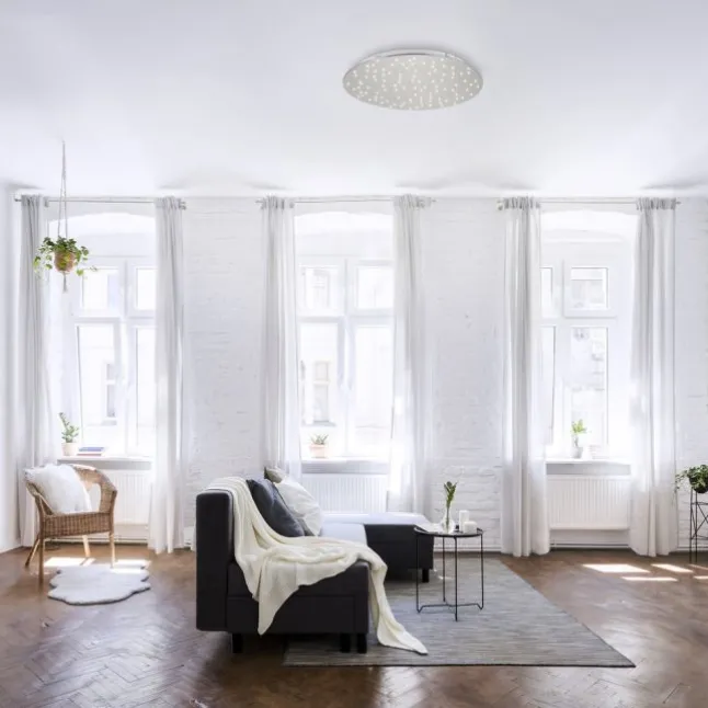 LED Deckenleuchte, rund, stahlfarben, CCT, dimmbar, Ø 48cm, Fernbedienung