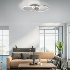 LED-Deckenleuchte, rund, stahlfarben, 42x34cm