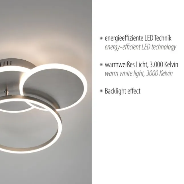 LED-Deckenleuchte, rund, stahlfarben, 42x34cm