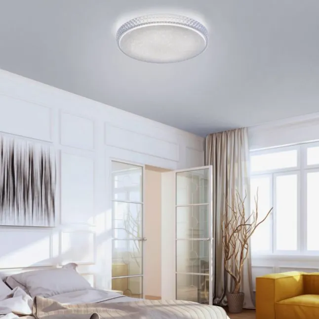 LED-Deckenleuchte, rund, Sternenhimmeloptik, CCT, Ø 60cm, Kristallrand