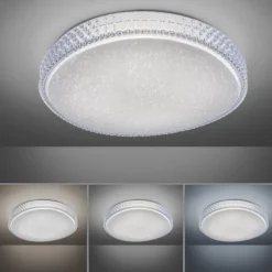 LED-Deckenleuchte, rund, Sternenhimmeloptik, CCT, Ø 60cm, Kristallrand