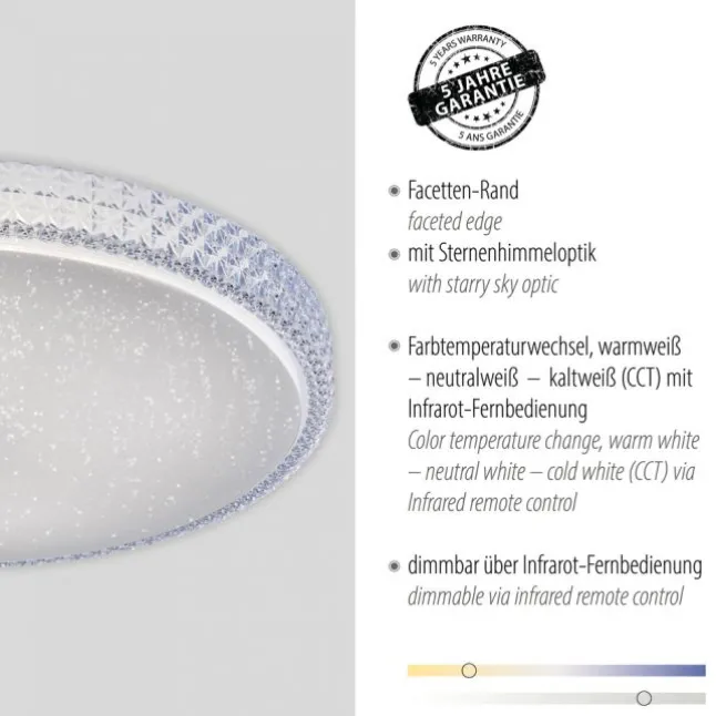 LED-Deckenleuchte, rund, Sternenhimmeloptik, CCT, Ø 60cm, Kristallrand