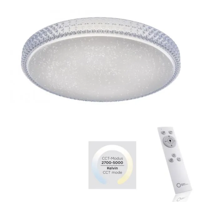 LED-Deckenleuchte, rund, Sternenhimmeloptik, CCT, Ø 60cm, Kristallrand