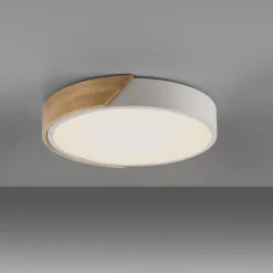 LED Deckenleuchte rund weiß mit Holzdekor zeitloses Design