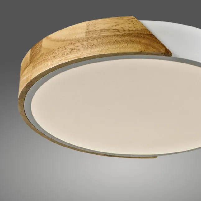 LED Deckenleuchte rund weiß mit Holzdekor zeitloses Design