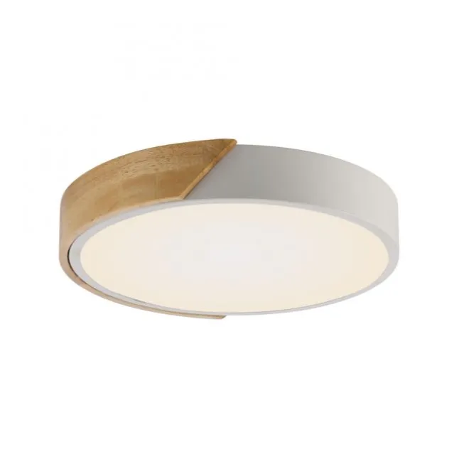 LED Deckenleuchte rund weiß mit Holzdekor zeitloses Design
