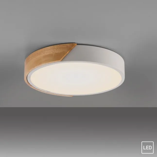 LED Deckenleuchte rund weiß mit Holzdekor zeitloses Design