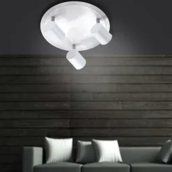 LED-Deckenleuchte, rund, weiß, 3 verstellbare Leuchtköpfe, warmweiß, modern
