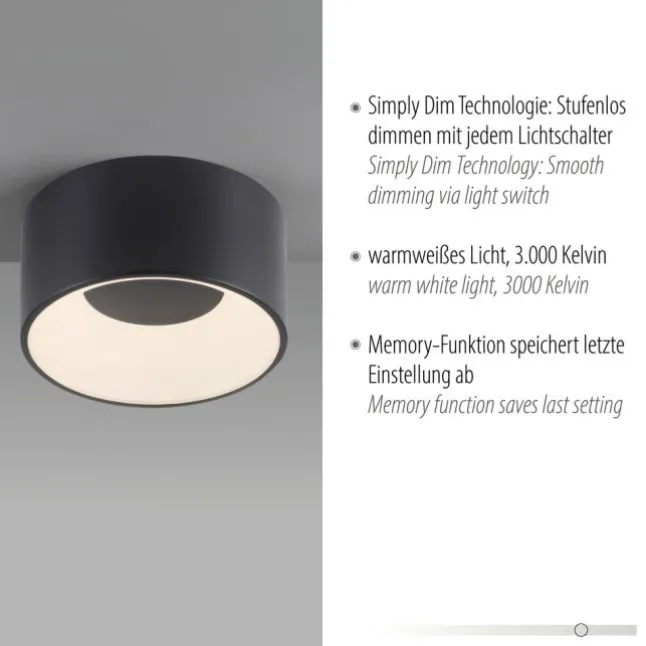 LED Deckenleuchte schwarz D=16cm dimmbar SymplyDim Spot