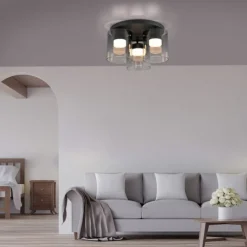 LED Deckenleuchte schwarz dimmbar in 3 Stufen Rauchglas Schlafzimmer