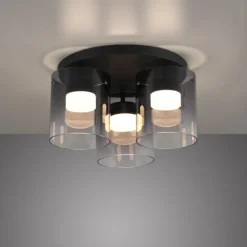 LED Deckenleuchte schwarz dimmbar in 3 Stufen Rauchglas Schlafzimmer