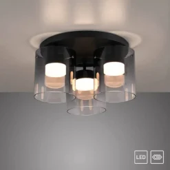 LED Deckenleuchte schwarz dimmbar in 3 Stufen Rauchglas Schlafzimmer