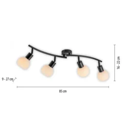LED Deckenleuchte schwarz 4 flammig schwenkbar Opalglas Spots Schlafzimmer Flur