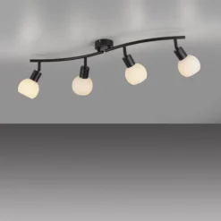 LED Deckenleuchte schwarz 4 flammig schwenkbar Opalglas Spots Schlafzimmer Flur