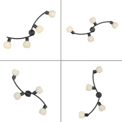 LED Deckenleuchte schwarz 4 flammig schwenkbar Opalglas Spots Schlafzimmer Flur