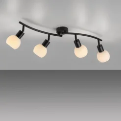 LED Deckenleuchte schwarz 4 flammig schwenkbar Opalglas Spots Schlafzimmer Flur