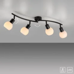 LED Deckenleuchte schwarz 4 flammig schwenkbar Opalglas Spots Schlafzimmer Flur