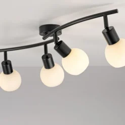 LED Deckenleuchte schwarz 4 flammig schwenkbar Opalglas Spots Schlafzimmer Flur