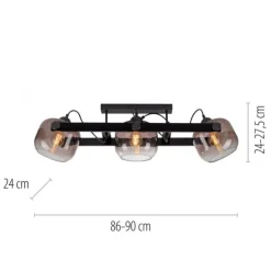 LED Deckenleuchte schwarz 3 flammig Holz Rauchglas Retro Look