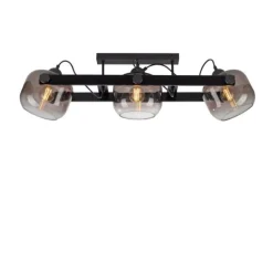 LED Deckenleuchte schwarz 3 flammig Holz Rauchglas Retro Look