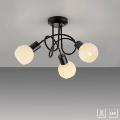 LED Deckenleuchte schwarz 3 flammig Opalglas Wohnraumleuchte
