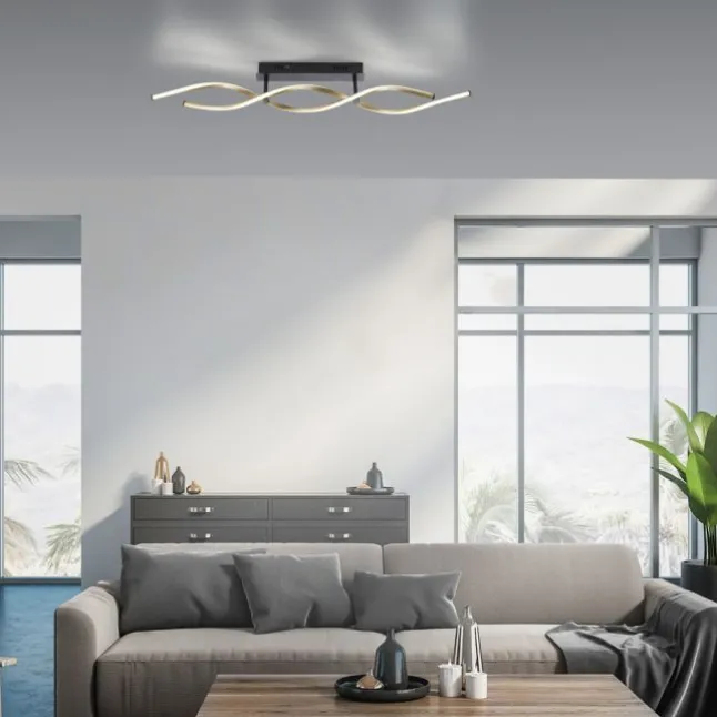 LED Deckenleuchte schwarz gold dimmbar geschwungen Memoryfunktion
