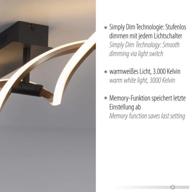 LED Deckenleuchte schwarz gold dimmbar geschwungen Memoryfunktion