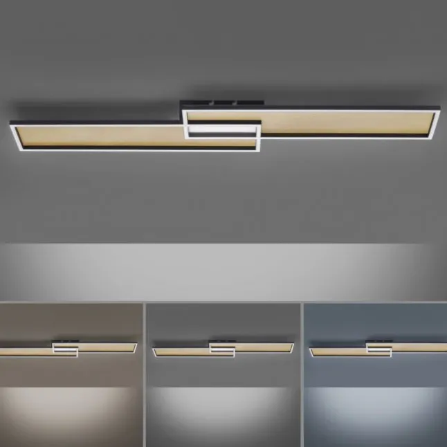 LED Deckenleuchte, schwarz-gold, modernes Design, dimmbar, Fernbedienung